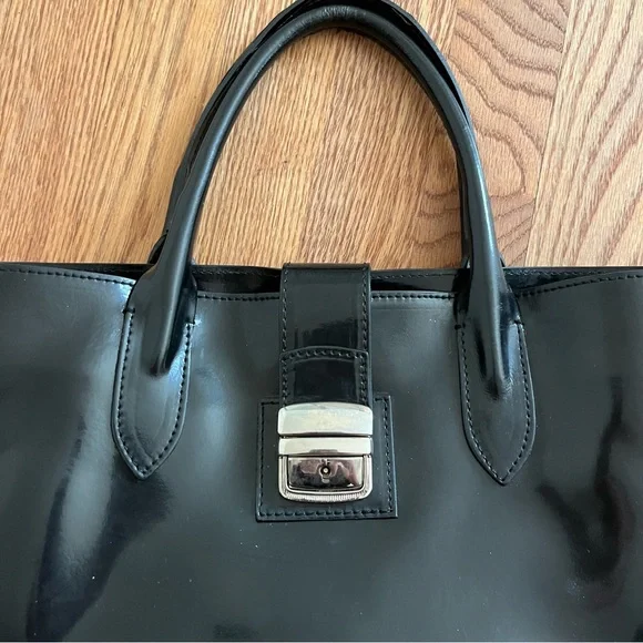 Nardelli Genuine Leather Tote Black Patent Handbag Made in Italy Satchel